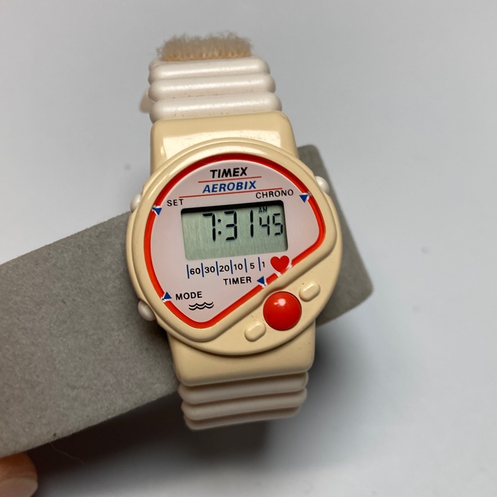 Timex Aerobix chrono vintage digital watch, new battery, velcro, rubber strap